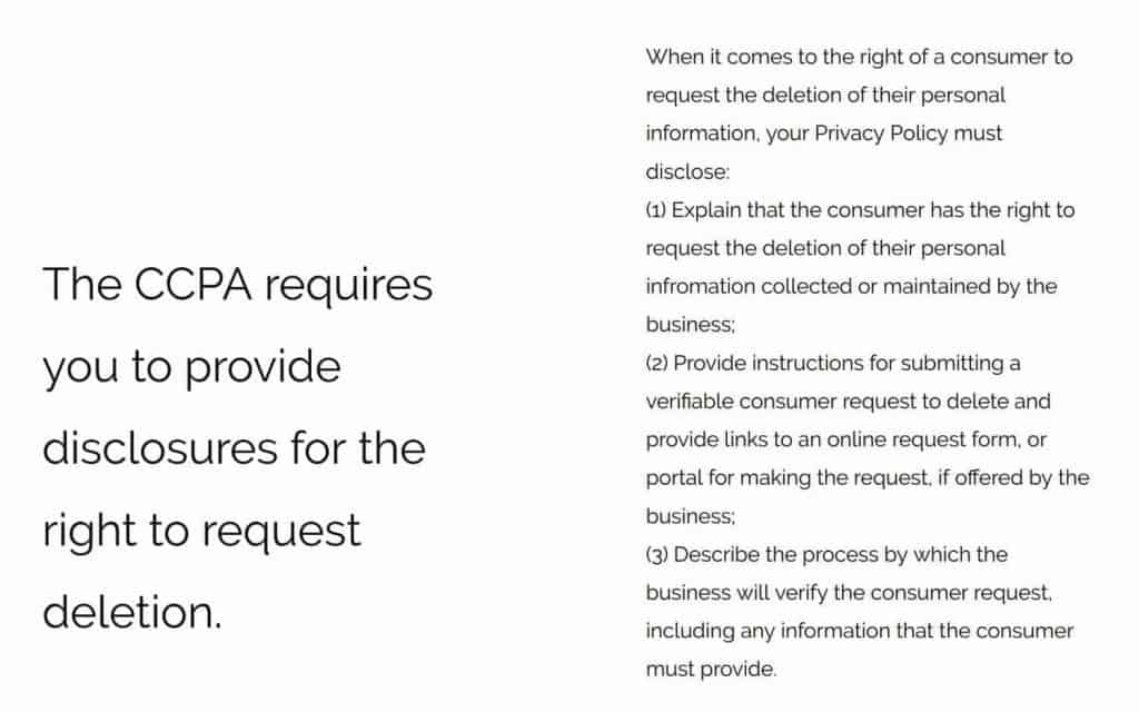 the CCPA grants website users the right to data deletion